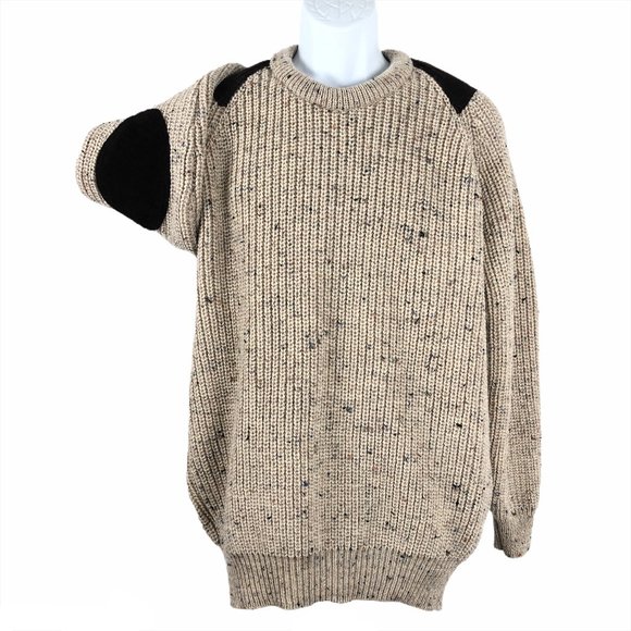 fisherman sweater with elbow patches